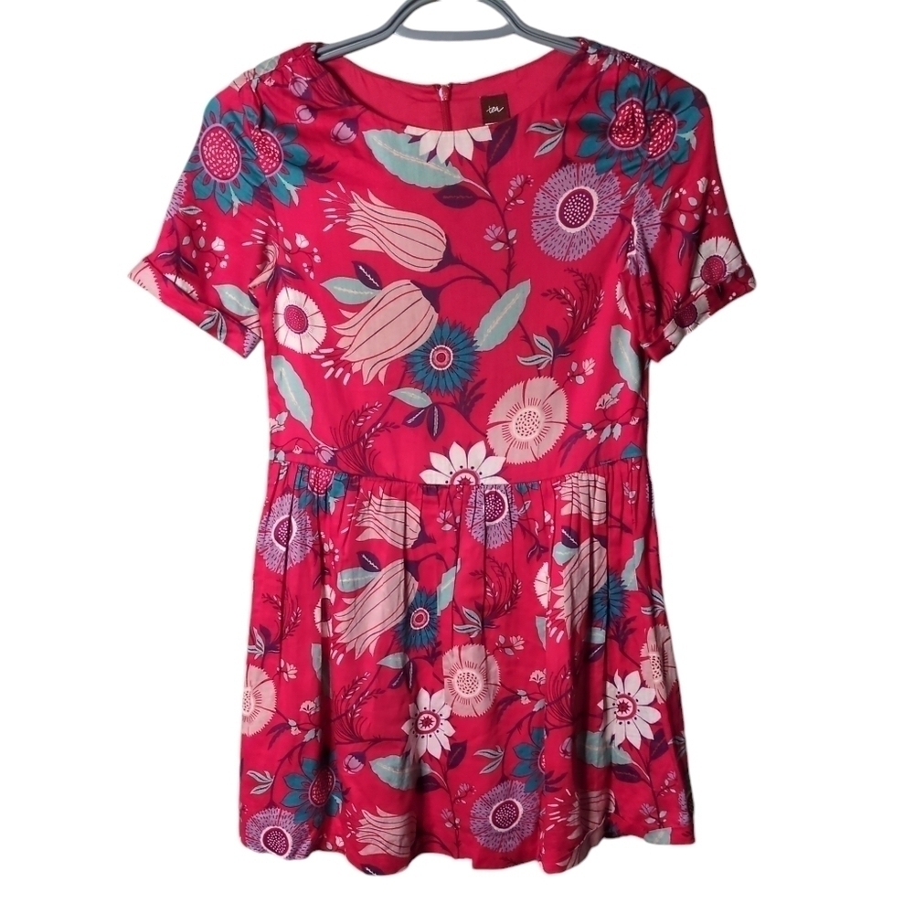 Tea Collection Elfengarten‎ Sateen Sash Dress Red Floral Size 3&10